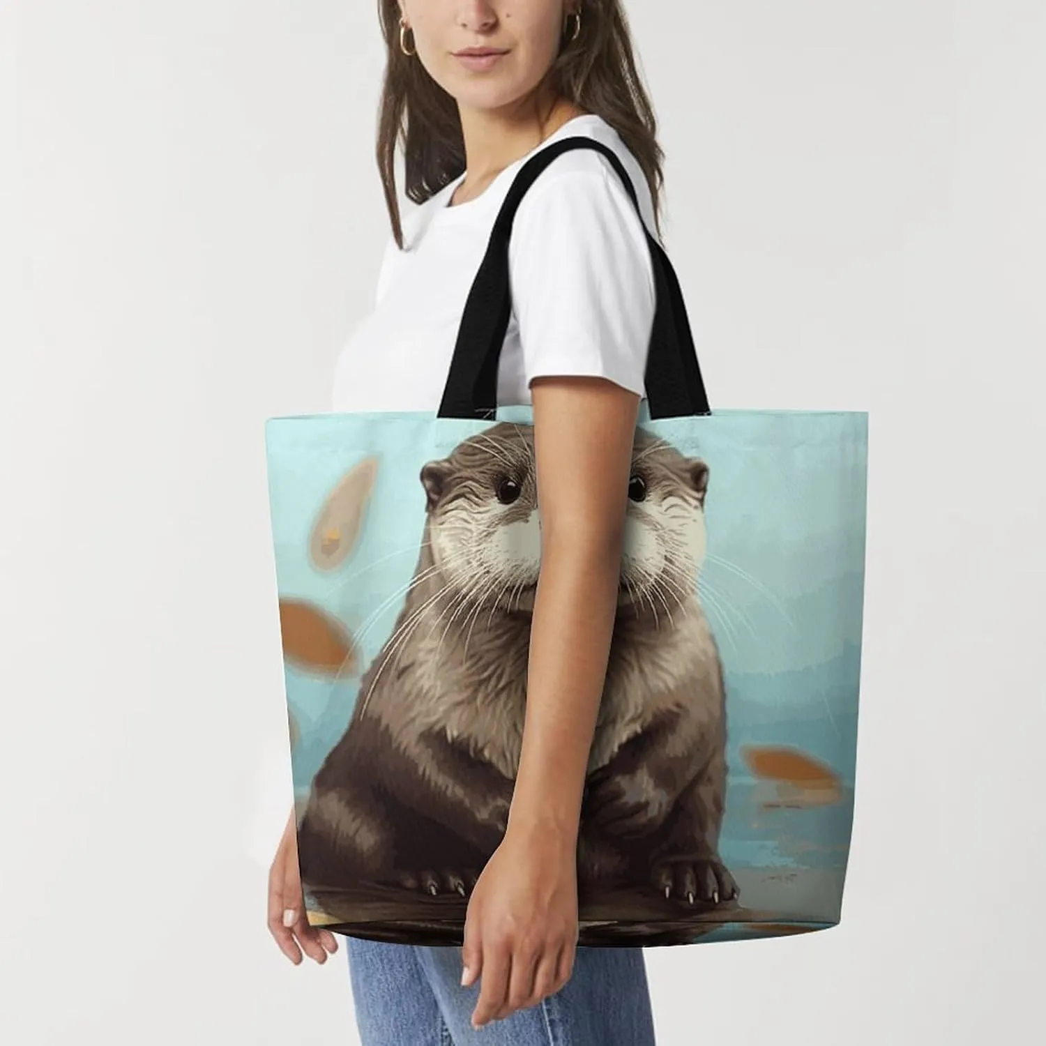 Funny Cartoon Pug Puppy Dog Tote Bag for Women Reusable Grocery Shoulder Bags Shopping Bag for Travel, Groceries