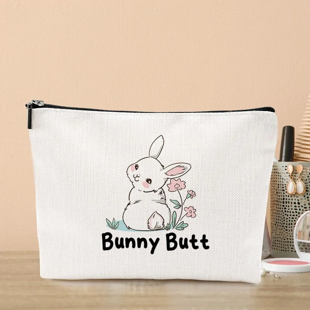 Funny Cute Rabbit Makeup Bag Bunny Gifts Bunny Supplies Accessories Cosmetic Bag for Women Girls Daughter Pet Owner Bunnies Lovers Sister Best Friends Bestie Nurse Graduation Mothers Day Birthday