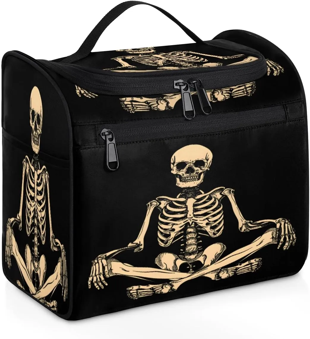 Funny Human Skeleton Skull Travel Toiletry Bag for Men and Women, Large Hanging Makeup Bag Organizer Toiletries Bag for Travel, Cosmetic Bag with Handle