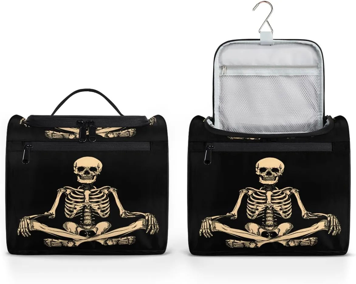 Funny Human Skeleton Skull Travel Toiletry Bag for Men and Women, Large Hanging Makeup Bag Organizer Toiletries Bag for Travel, Cosmetic Bag with Handle