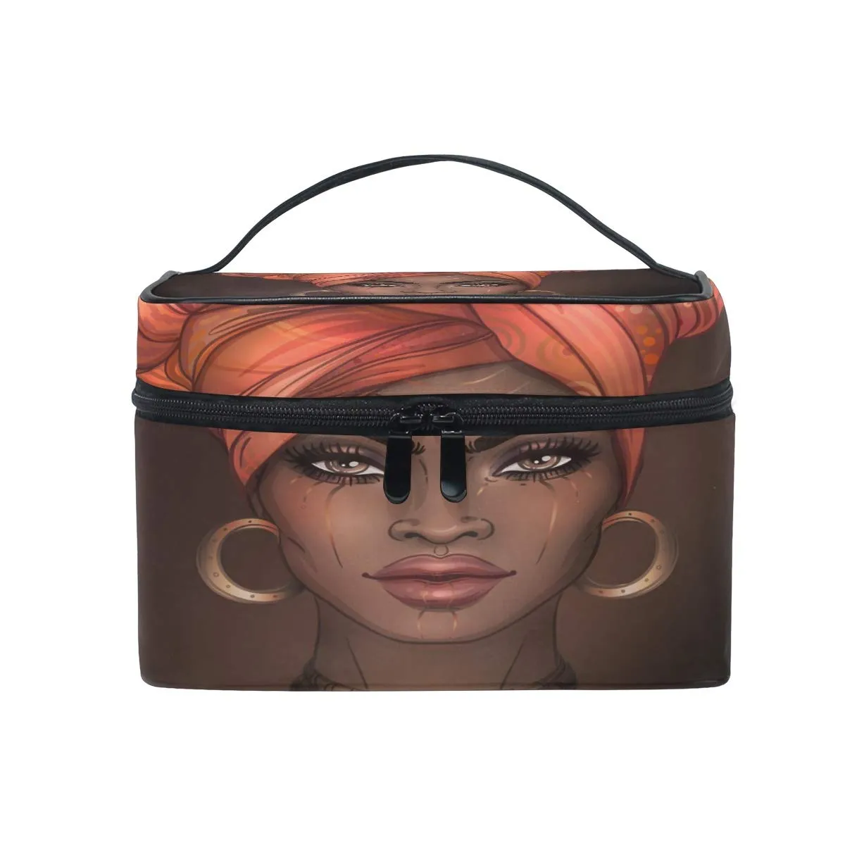 FVLFIL Cosmetic Bag Makeup toiletry Bag African American Woman Travel Case Organizer for Women