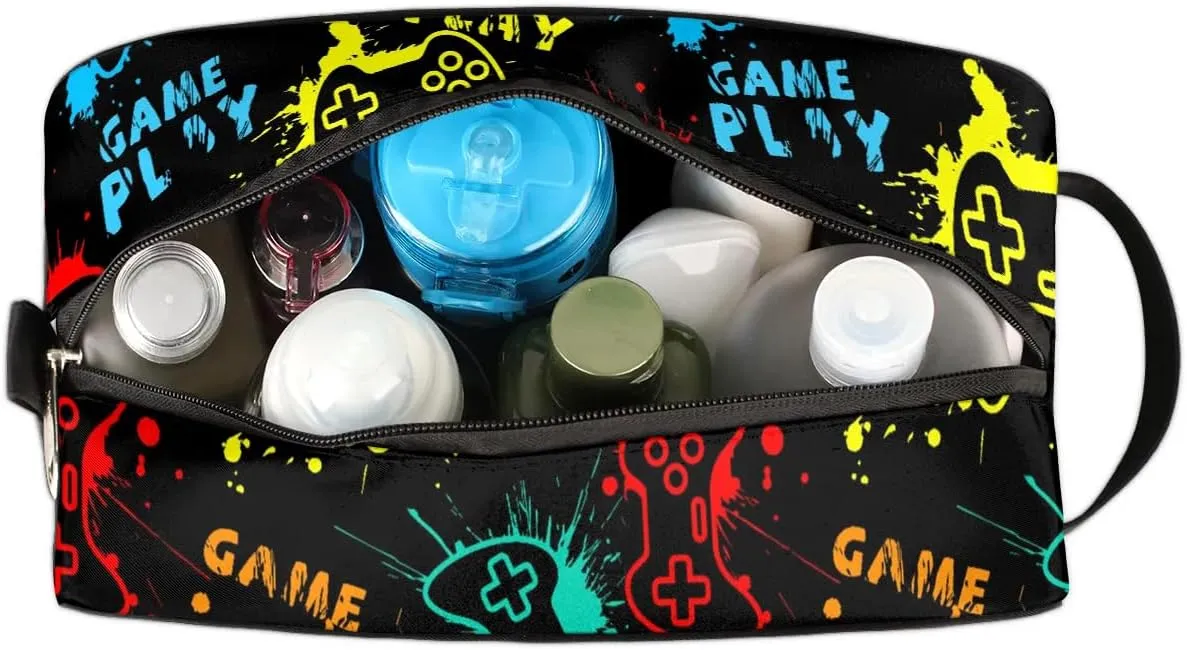 Game Start Travel Toiletry Bag for Kids, Waterproof Hanging Wash Bag Dopp Kit for Boys Shaving Bag for Toiletries Accessories