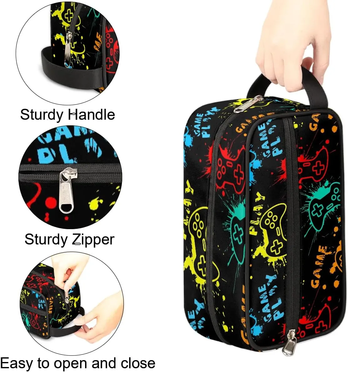 Game Start Travel Toiletry Bag for Kids, Waterproof Hanging Wash Bag Dopp Kit for Boys Shaving Bag for Toiletries Accessories