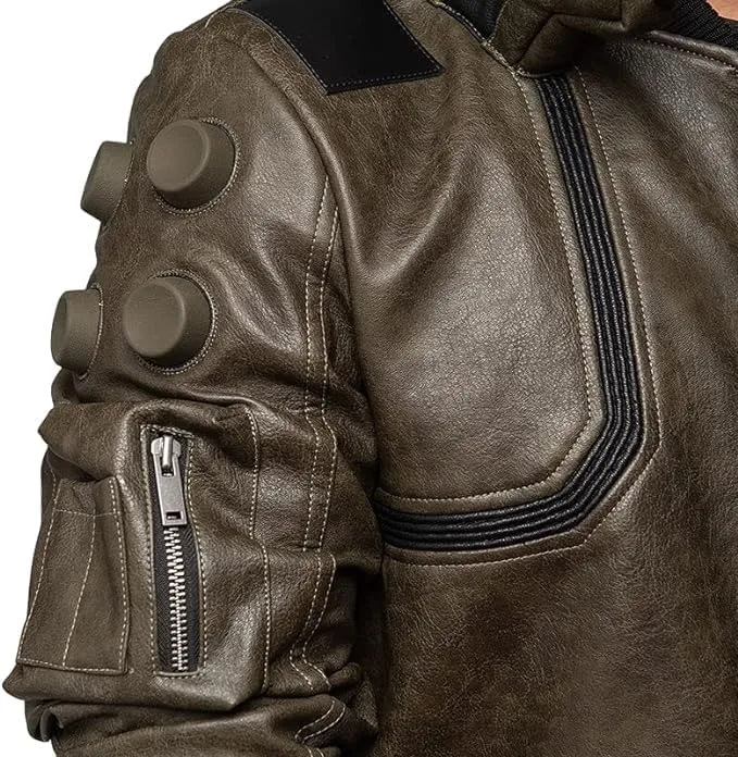 Gaming Samurai Cyber Cosplay Brown Bomber Gaming Punk Cyborg Leather Jacket for Men