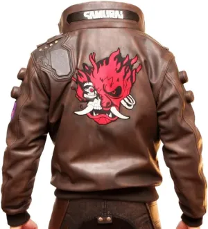 Gaming Samurai Cyber Cosplay Brown Bomber Gaming Punk Cyborg Leather Jacket for Men