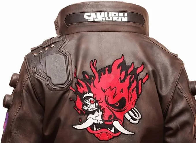 Gaming Samurai Cyber Cosplay Brown Bomber Gaming Punk Cyborg Leather Jacket for Men