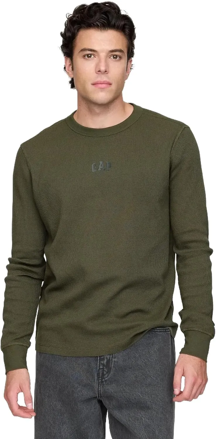 GAP Men's Long Sleeve Logo Waffle Crewneck Tee T-Shirt