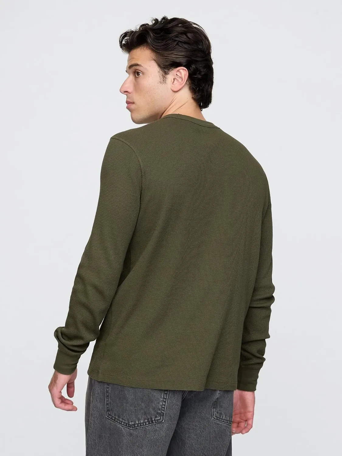 GAP Men's Long Sleeve Logo Waffle Crewneck Tee T-Shirt