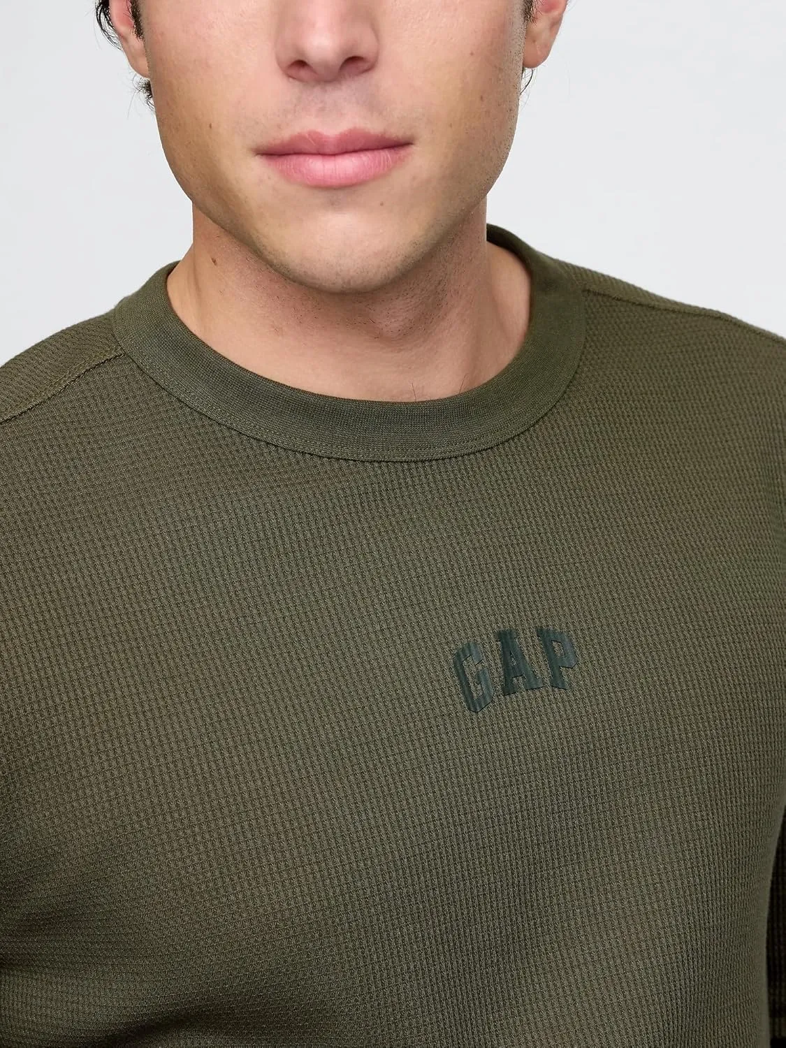 GAP Men's Long Sleeve Logo Waffle Crewneck Tee T-Shirt