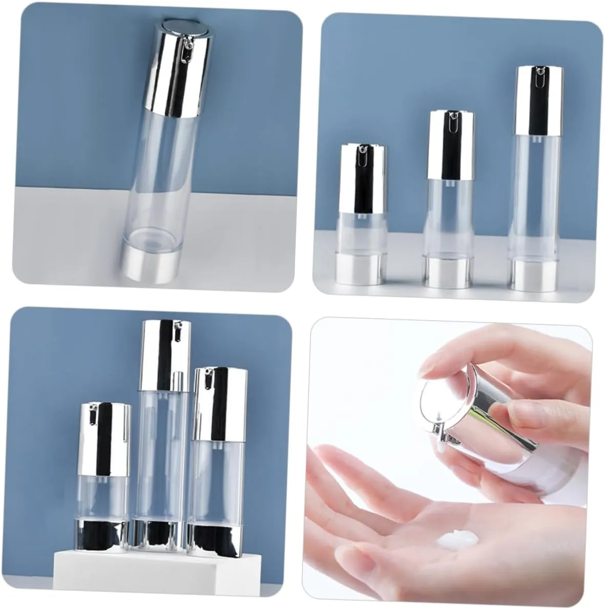 Gatuida 3pcs Portable Makeup Containers Vacuum Travel Bottles Skincare Pump Dispensers Refillable Airless Pump Bottles Mini Travel Lotion Containers