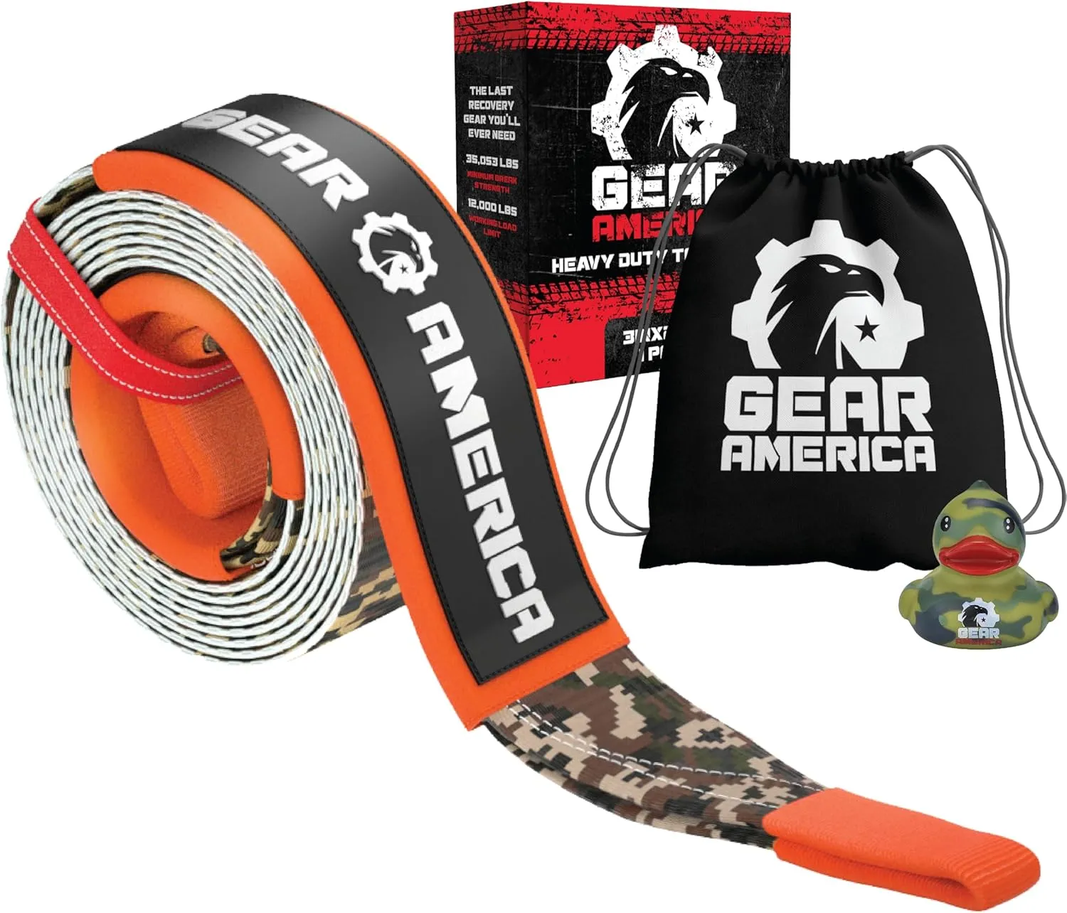 GearAmerica Heavy Duty 3"x20' Tow & Winch Strap - 35,053lbs Tree Saver, Break Strength Recovery Rope for Offroad & Towing - Weather Resistant, Triple Reinforced Loops (Camo) - Tow Strap