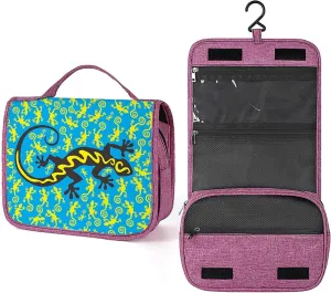 Gecko,Toiletry Bag Travel Bag with Hanging Hook,Gecko Moon Lizard,Water-resistant Makeup Cosmetic Bag Travel Organizer for Accessories,Full-size Container,Blue Yellow Black