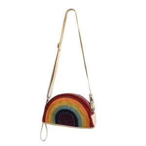 Genuine Cow Leather Cross-Body Bag - Rainbow Color Suede