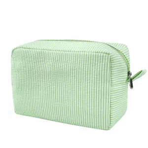 GFU Cosmetic Bags for Women, Seersucker Cosmetic Bag, Travel Toiletry Stripe Makeup Bag, Large Women Aesthetic Organizer Storage Pouch, Girls Handbags Purses, Green