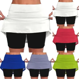 GIERIDUC Athletic Skorts for Women Plus Size Tummy Control Tennis Yoga Skirt Shorts High Waist Solid Comfy Elastic Shorts