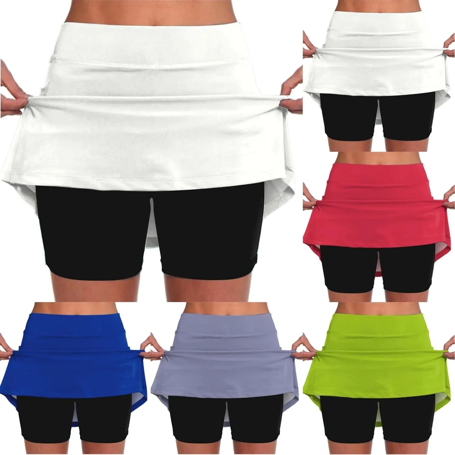 GIERIDUC Athletic Skorts for Women Plus Size Tummy Control Tennis Yoga Skirt Shorts High Waist Solid Comfy Elastic Shorts