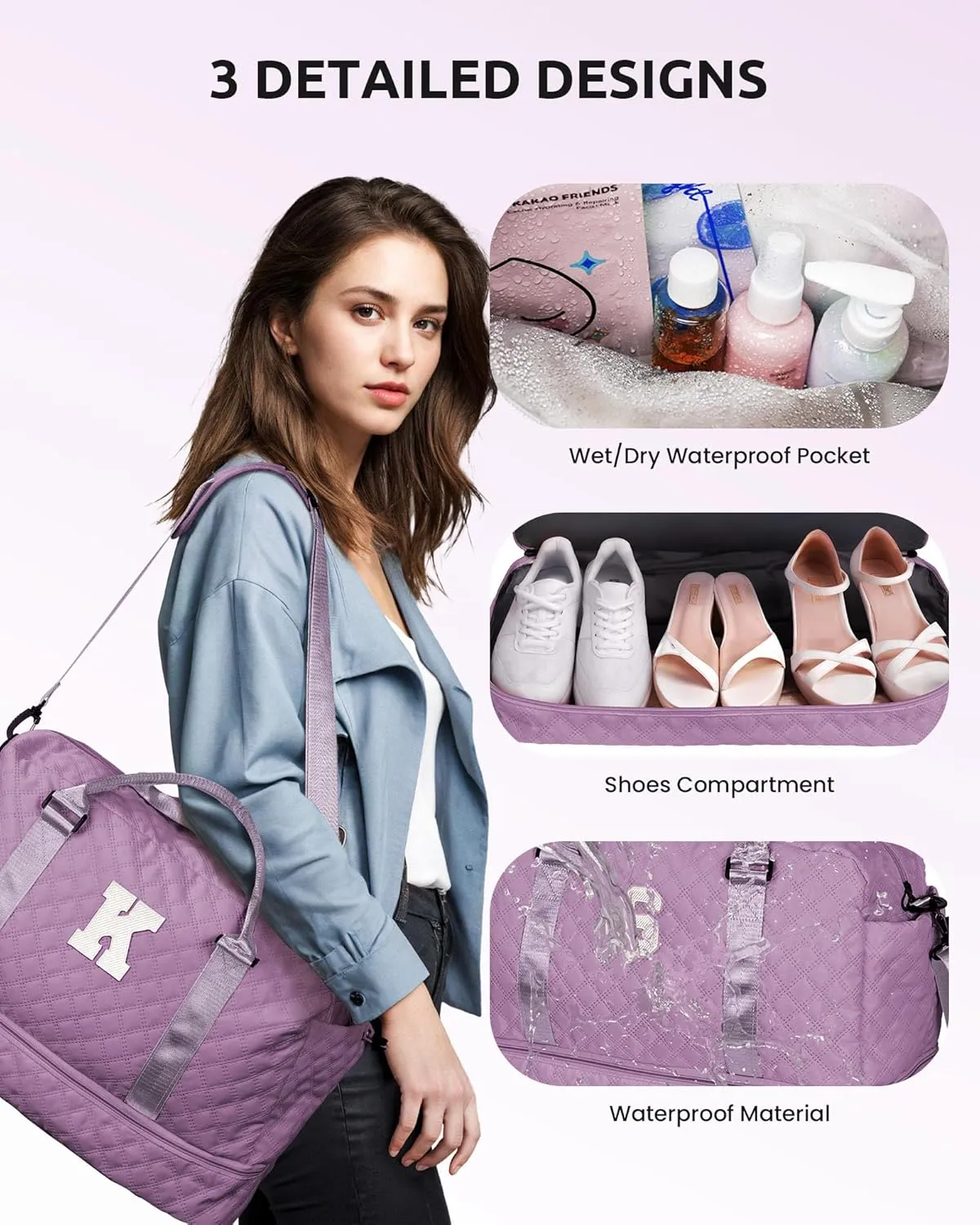 Gifts for Daughter - Personalized Travel Bag with Shoe Compartment, Monogram Overnight Bag for Women, Sister Friend Girlfriend Gifts (Letter M)