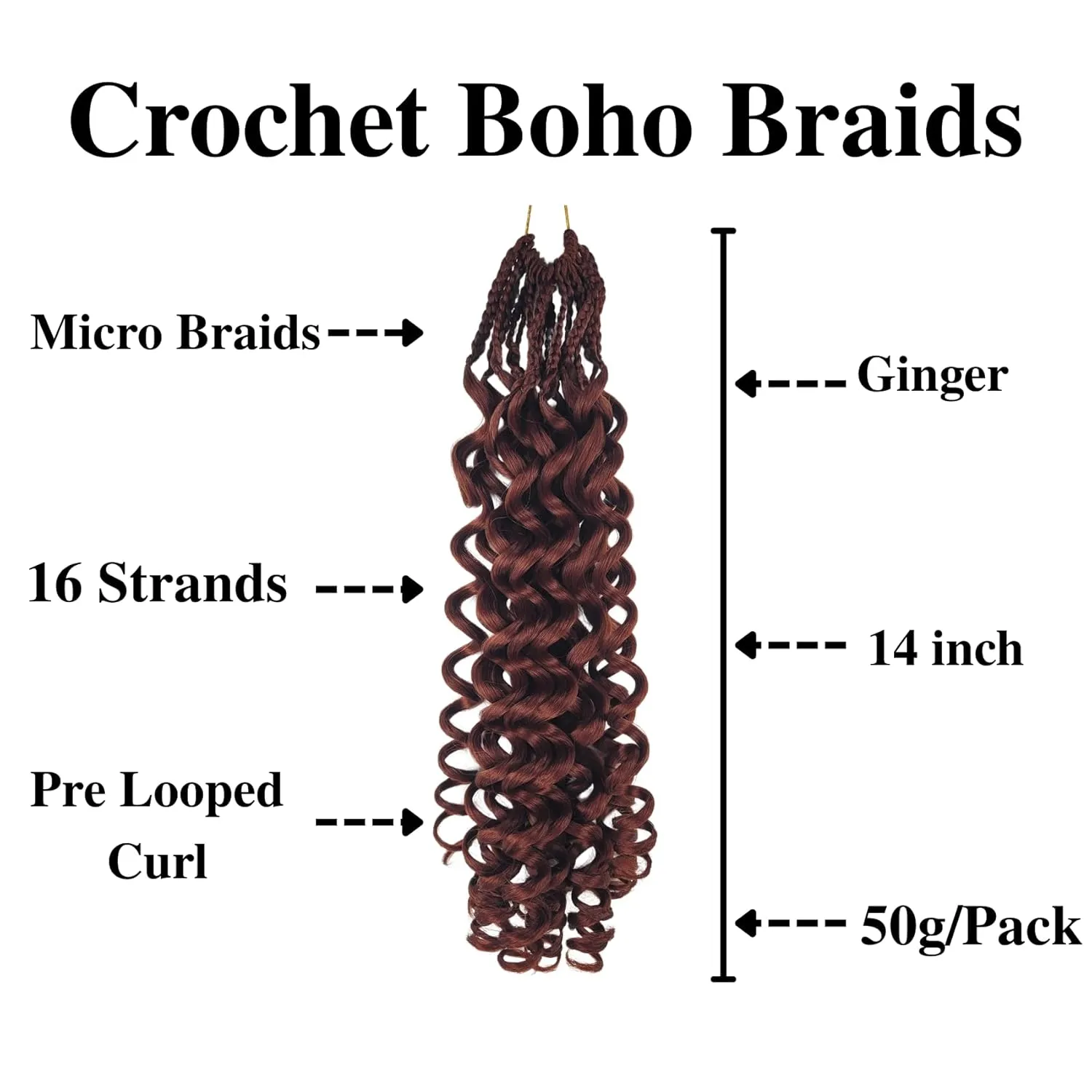 Ginger Boho Braids Crochet Hair for Black Women Micro Box Braids Crochet Hair Extensions Pre looped Goddess Knotless Loose Deep Wave Curl