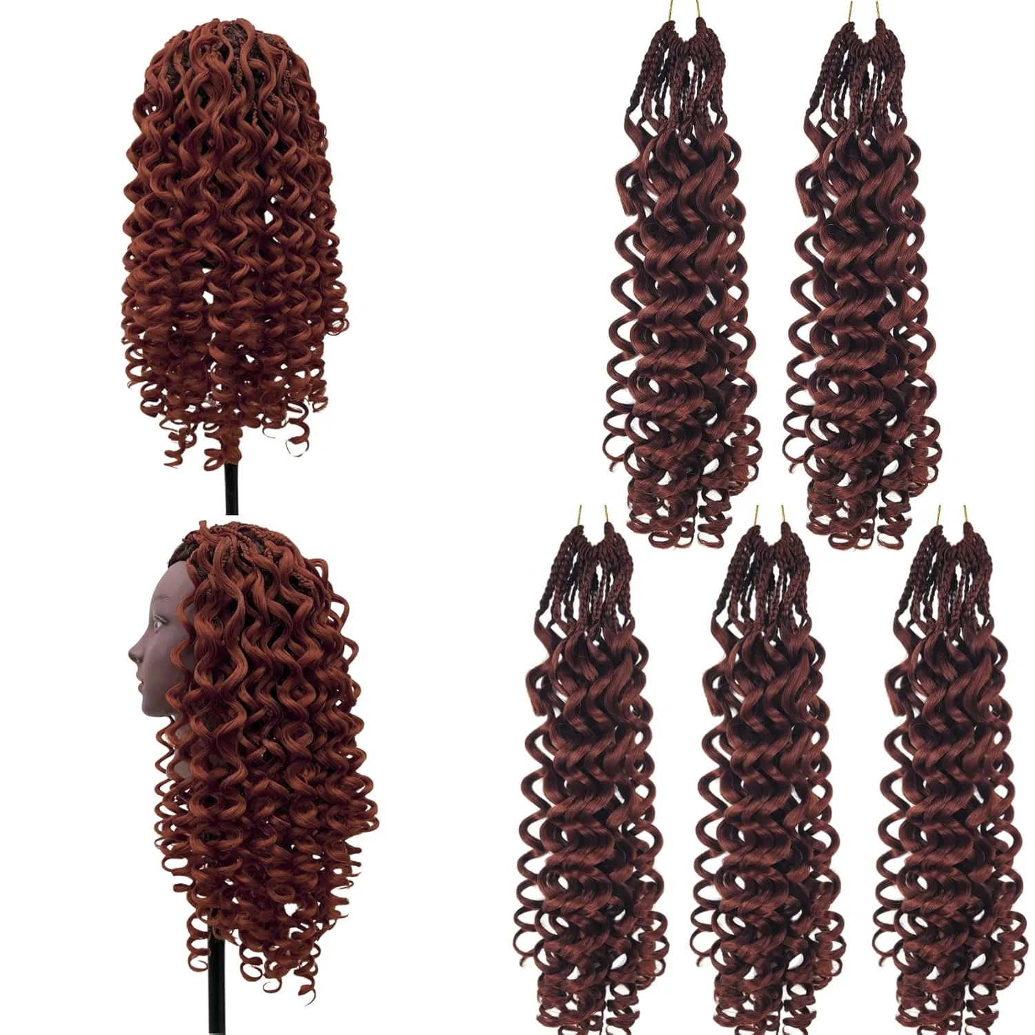 Ginger Boho Braids Crochet Hair for Black Women Micro Box Braids Crochet Hair Extensions Pre looped Goddess Knotless Loose Deep Wave Curl