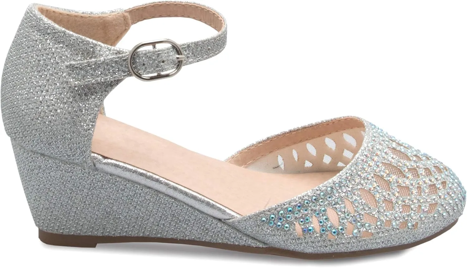 Girls Glitter and Rhinestone Open Toe Wedge Heel (Toddler/Little Girl)