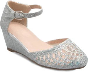 Girls Glitter and Rhinestone Open Toe Wedge Heel (Toddler/Little Girl)