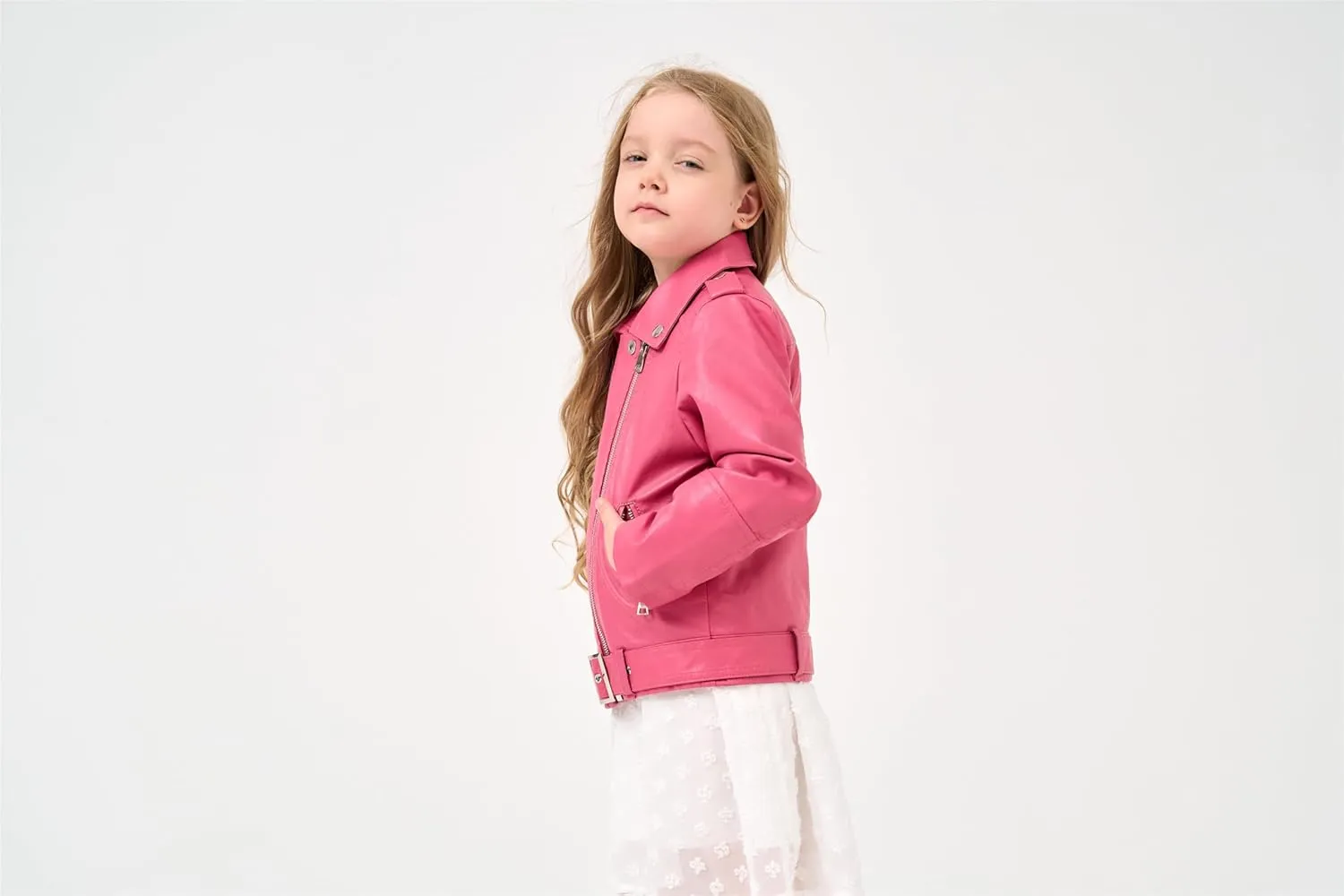 Girls Leather Jacket Kids Flight Bomber Aviator Moto Biker Jackets Dress Coat