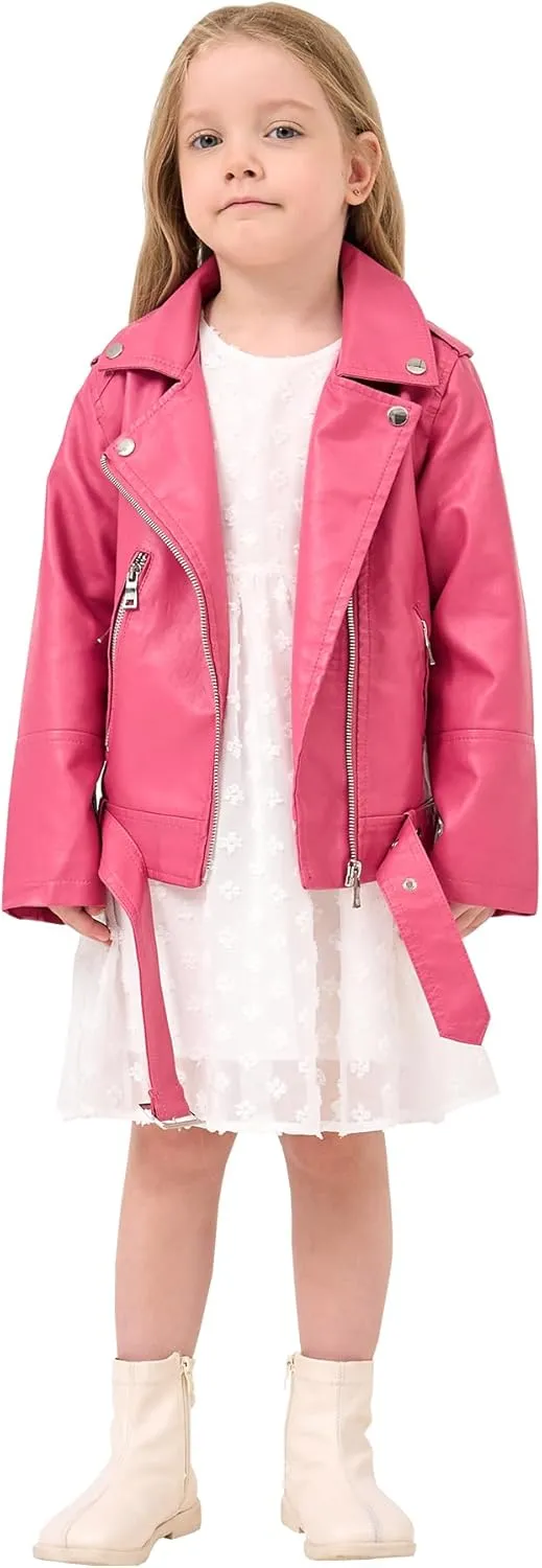 Girls Leather Jacket Kids Flight Bomber Aviator Moto Biker Jackets Dress Coat