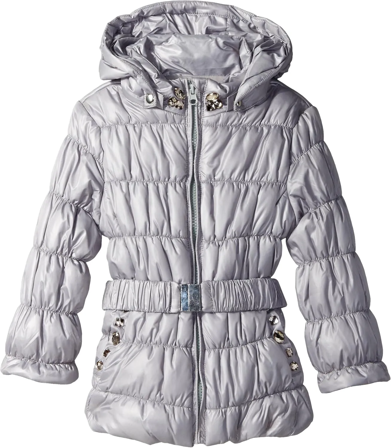 Girls' Little Puffer Coat with Belt and Rhinestones