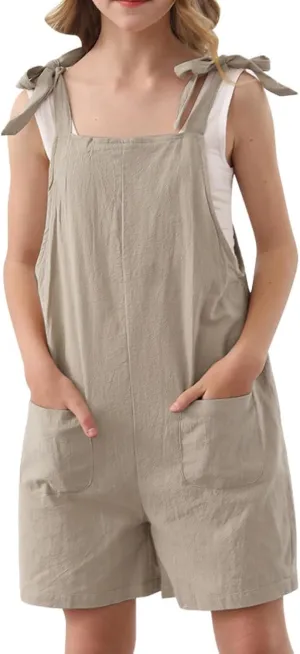 Girls Romper Sleeveless Adjustable Tie-Up Strap Short Jumpsuit Teen One-piece Trendy Clothes Kids Cute Bow Summer