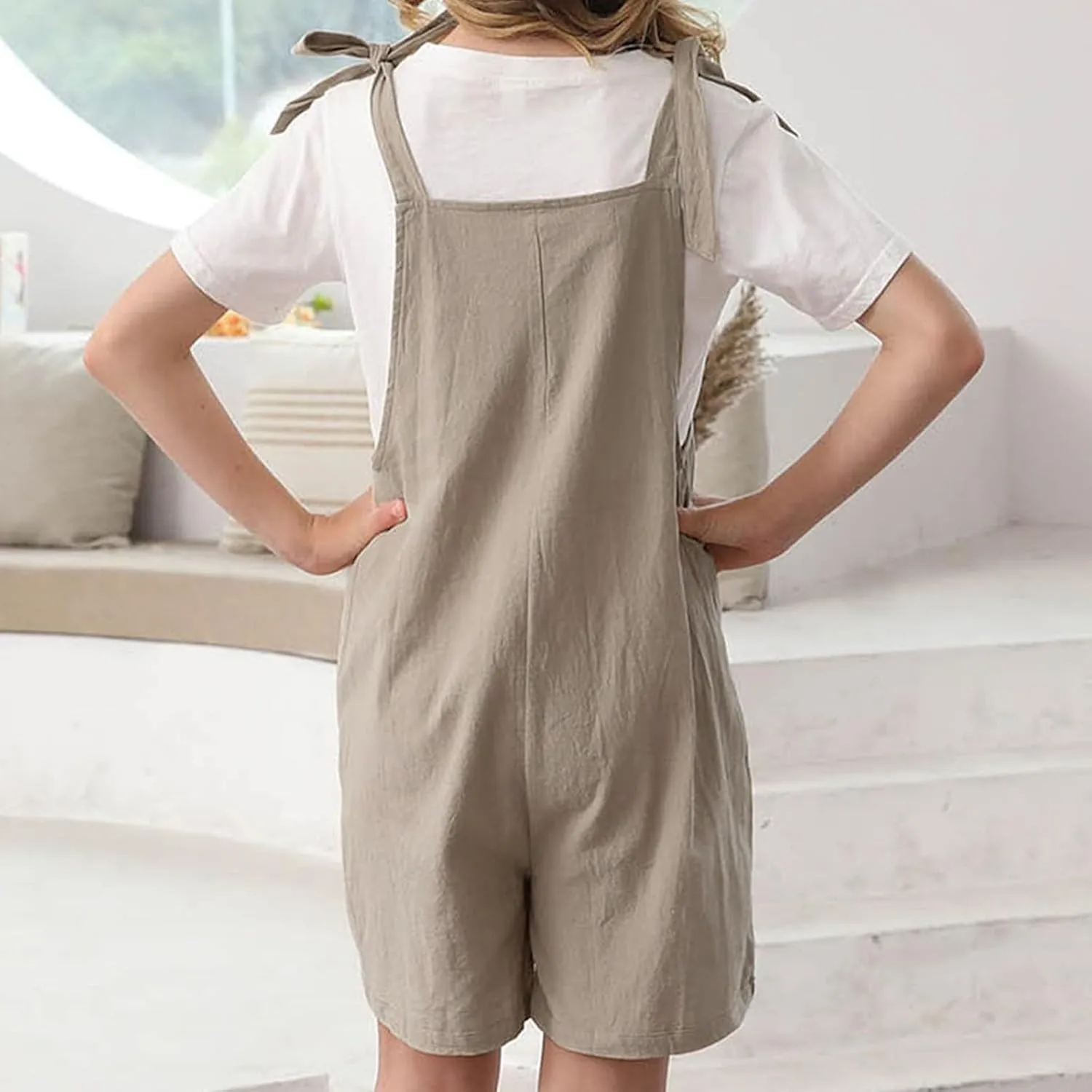 Girls Romper Sleeveless Adjustable Tie-Up Strap Short Jumpsuit Teen One-piece Trendy Clothes Kids Cute Bow Summer