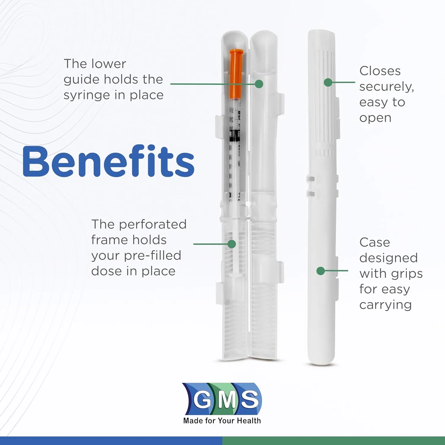 GMS 60cc Syringe Case - Holds New, Prefilled & Used Syringes with Needles - Small & Discreet - Ideal for Travel - Sharps Container - 2 Pack - Black and Clear