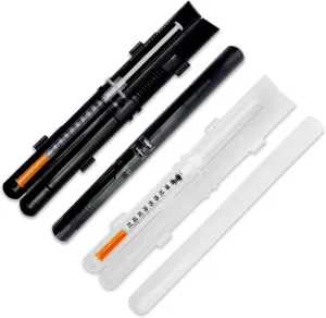 GMS 60cc Syringe Case - Holds New, Prefilled & Used Syringes with Needles - Small & Discreet - Ideal for Travel - Sharps Container - 2 Pack - Black and Clear