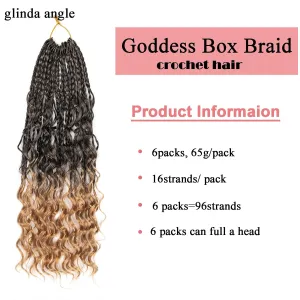 Goddess Box Braid Crochet Hair 14inch 6packs Boho Locs With Curly Ends Prelooped Box Braid Glinda Angle Crochet Hair For Black Women Natural And Stylish Braided Hairstyle(14inch,T1B/27)