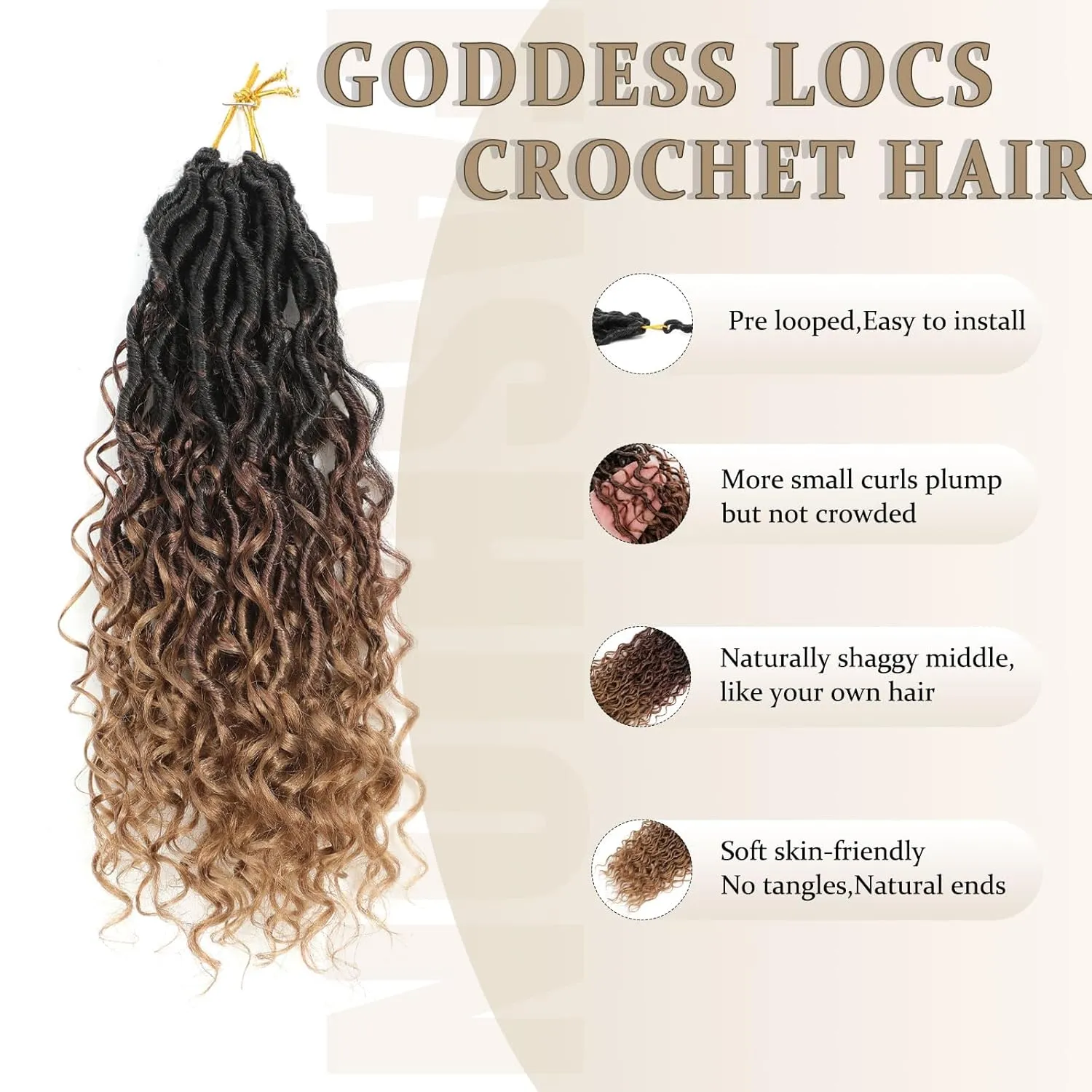 Goddess Locs Crochet Hair 10 Inch River Locs Crochet Hiar 9 Packs Goddess Faux Locs Crochet Hair Faux Locs With Curly Ends Boho Braids Crochet Hair For Black Women(10 Inch (Pack of 9),1B/30/27)