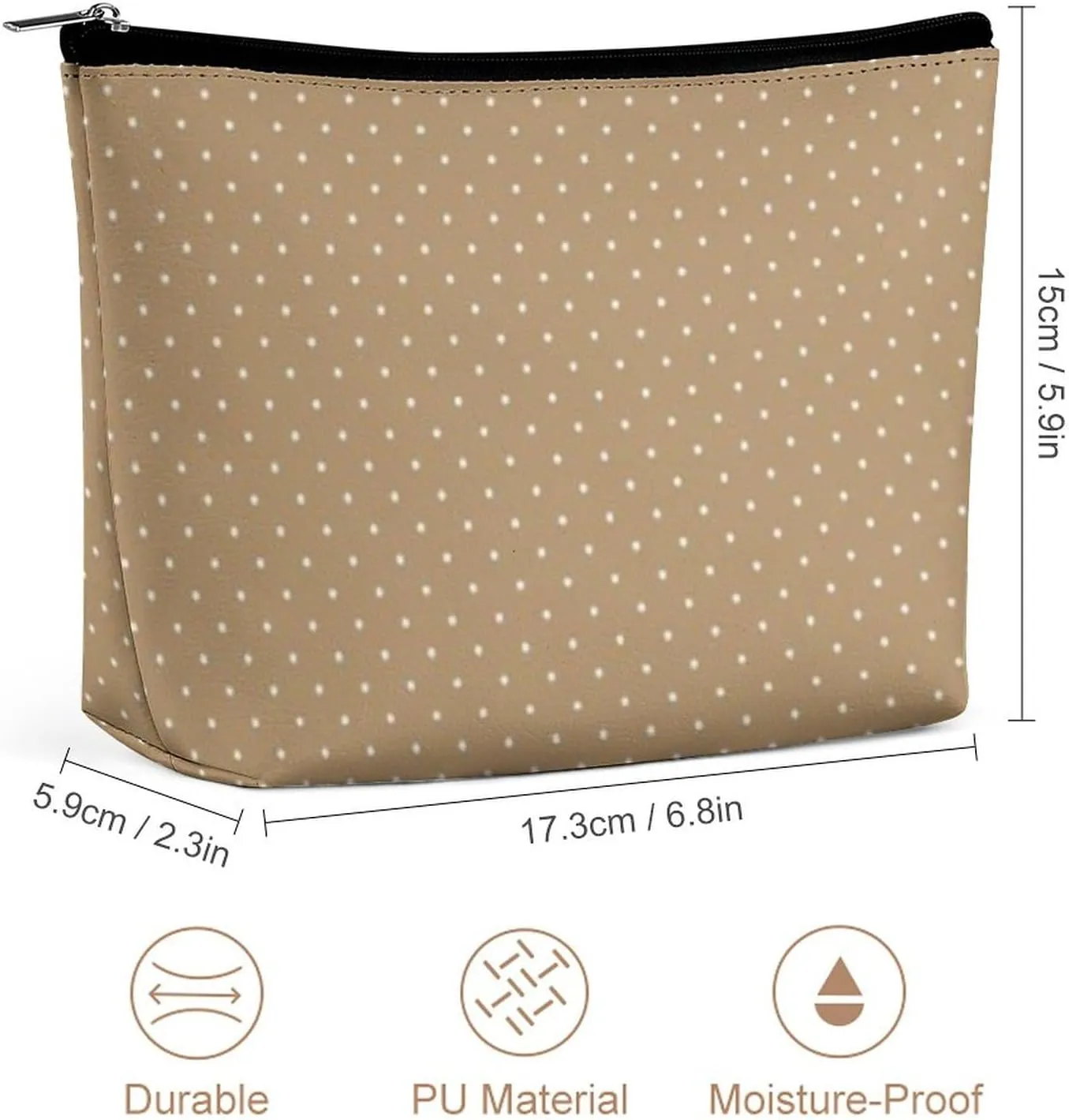 Gold with White Dots Cosmetic Bag, Travel Portable Makeup Bag for Purse Pouch Beauty Zipper Organizer Toiletry Bag for Women