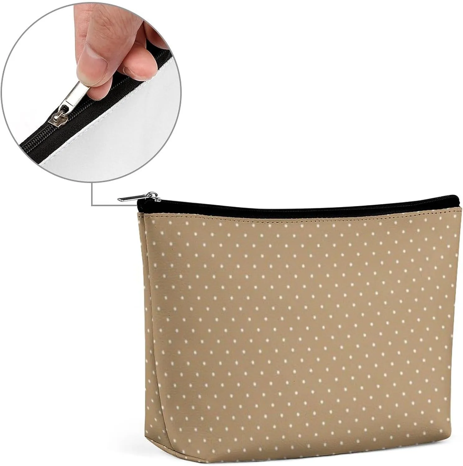 Gold with White Dots Cosmetic Bag, Travel Portable Makeup Bag for Purse Pouch Beauty Zipper Organizer Toiletry Bag for Women
