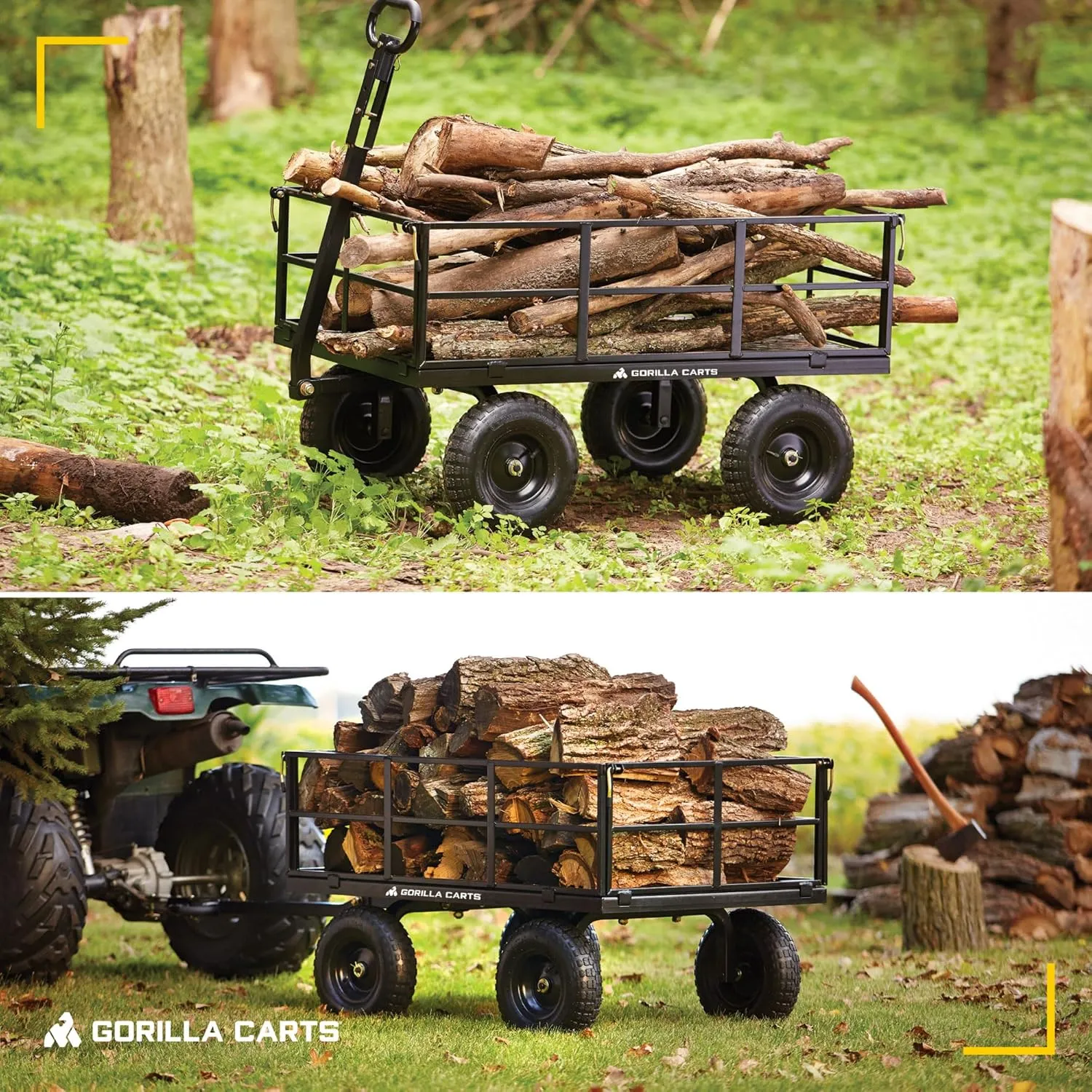 Gorilla Carts Steel Utility Wagon w/Removable Side Panels, 1200 lb Capacity, Black - Outdoor Flatbed Cart with 46" x 30" Metal Mesh Bed and All-Terrain Wheels for Garden, Lawn & Landscaping