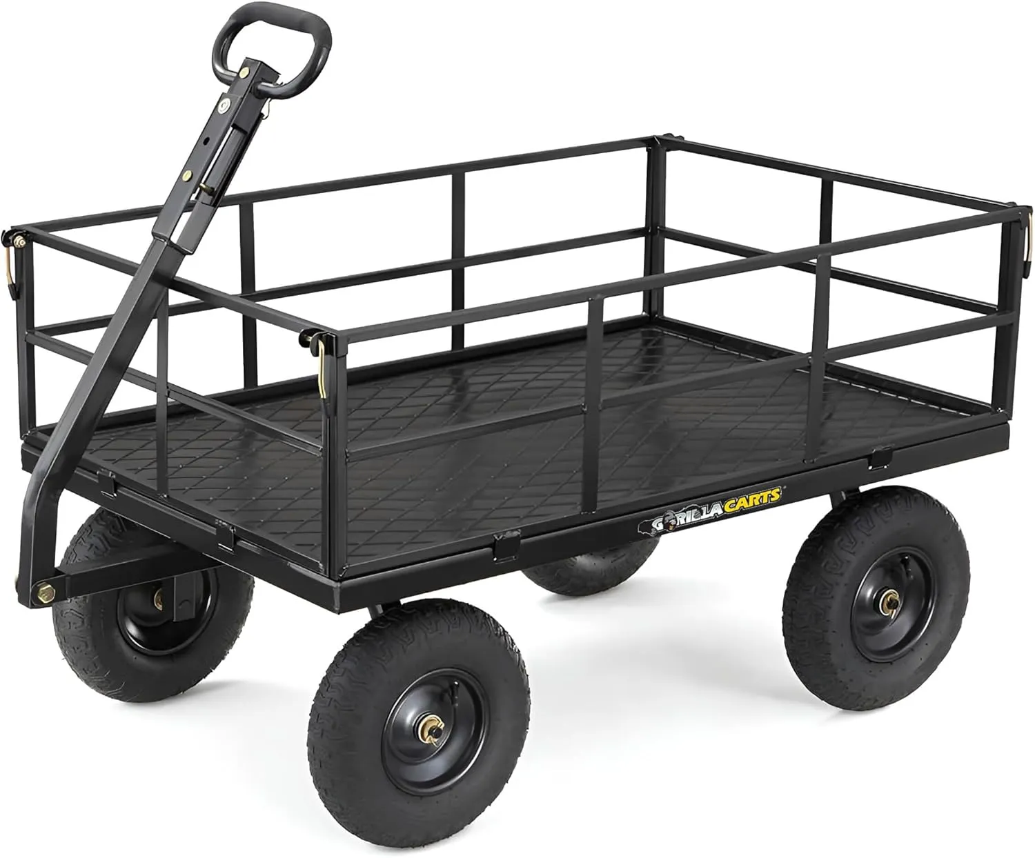 Gorilla Carts Steel Utility Wagon w/Removable Side Panels, 1200 lb Capacity, Black - Outdoor Flatbed Cart with 46" x 30" Metal Mesh Bed and All-Terrain Wheels for Garden, Lawn & Landscaping