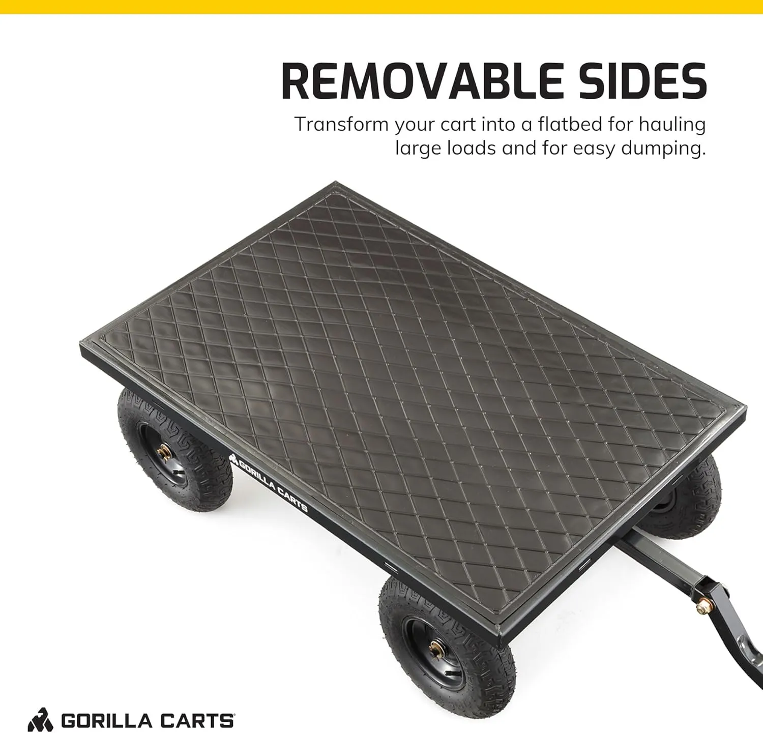 Gorilla Carts Steel Utility Wagon w/Removable Side Panels, 1200 lb Capacity, Black - Outdoor Flatbed Cart with 46" x 30" Metal Mesh Bed and All-Terrain Wheels for Garden, Lawn & Landscaping