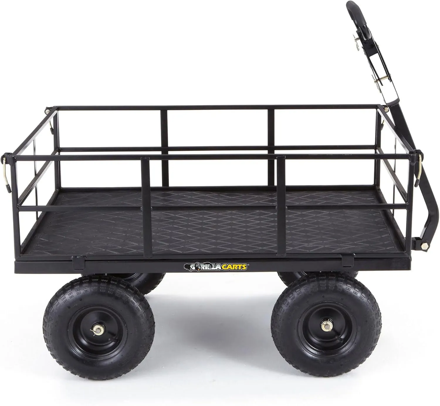 Gorilla Carts Steel Utility Wagon w/Removable Side Panels, 1200 lb Capacity, Black - Outdoor Flatbed Cart with 46" x 30" Metal Mesh Bed and All-Terrain Wheels for Garden, Lawn & Landscaping