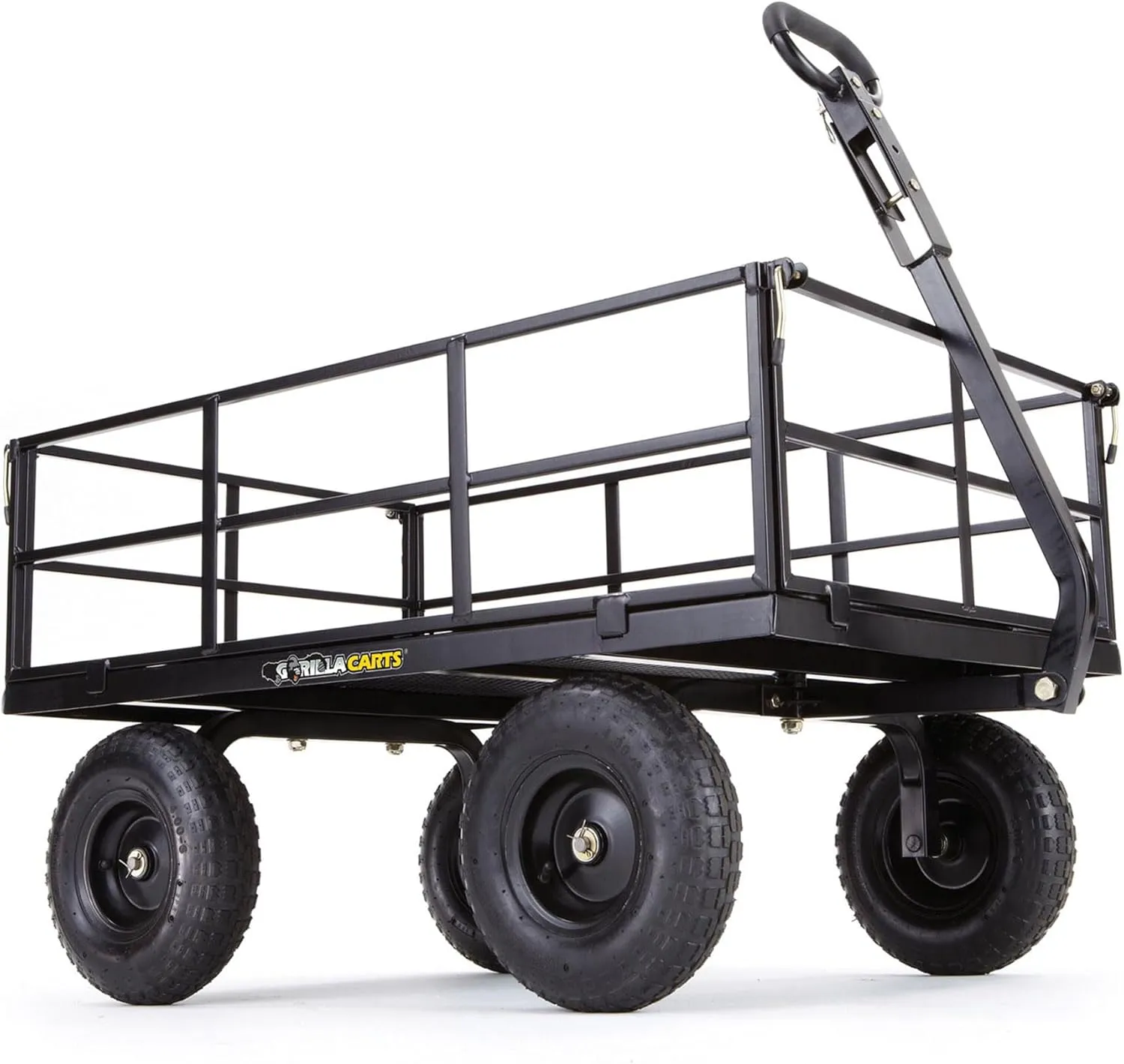 Gorilla Carts Steel Utility Wagon w/Removable Side Panels, 1200 lb Capacity, Black - Outdoor Flatbed Cart with 46" x 30" Metal Mesh Bed and All-Terrain Wheels for Garden, Lawn & Landscaping
