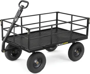 Gorilla Carts Steel Utility Wagon w/Removable Side Panels, 1200 lb Capacity, Black - Outdoor Flatbed Cart with 46" x 30" Metal Mesh Bed and All-Terrain Wheels for Garden, Lawn & Landscaping
