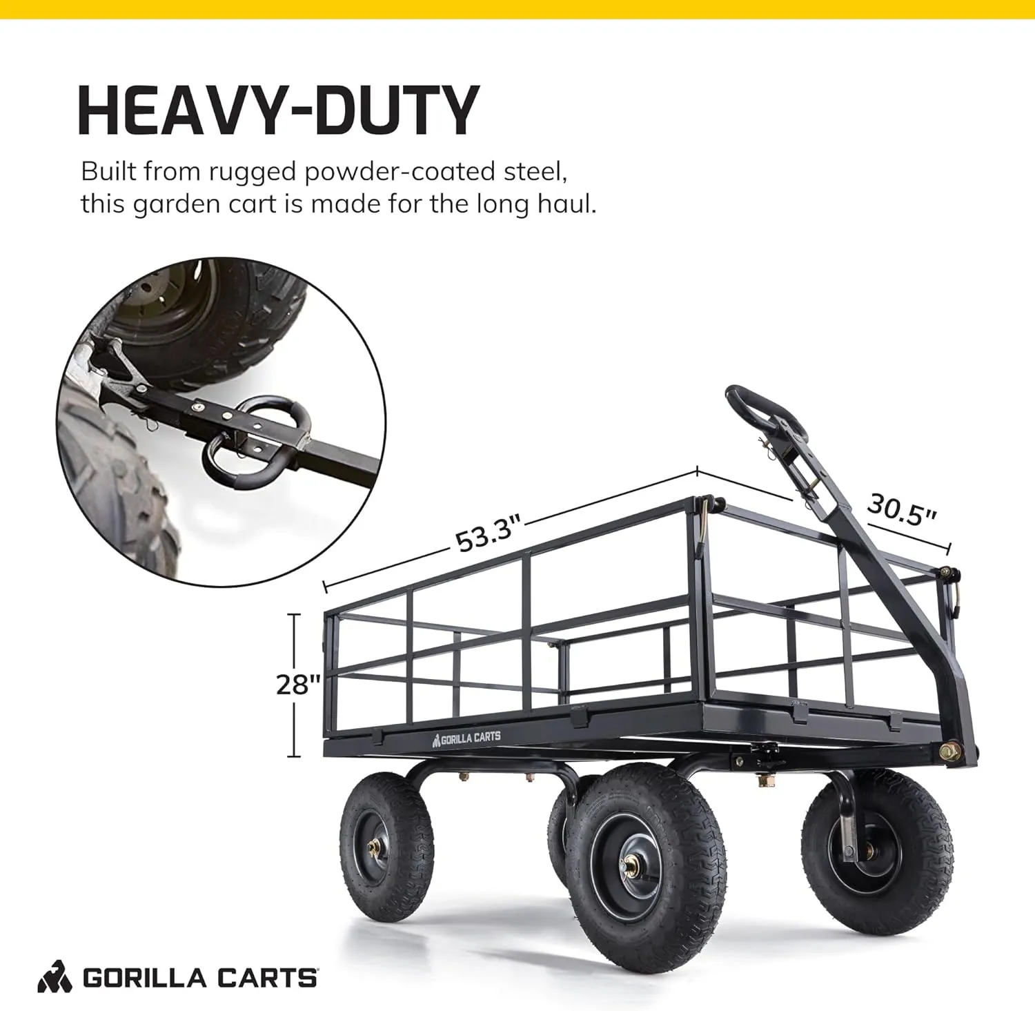 Gorilla Carts Steel Utility Wagon w/Removable Side Panels, 1200 lb Capacity, Black - Outdoor Flatbed Cart with 46" x 30" Metal Mesh Bed and All-Terrain Wheels for Garden, Lawn & Landscaping