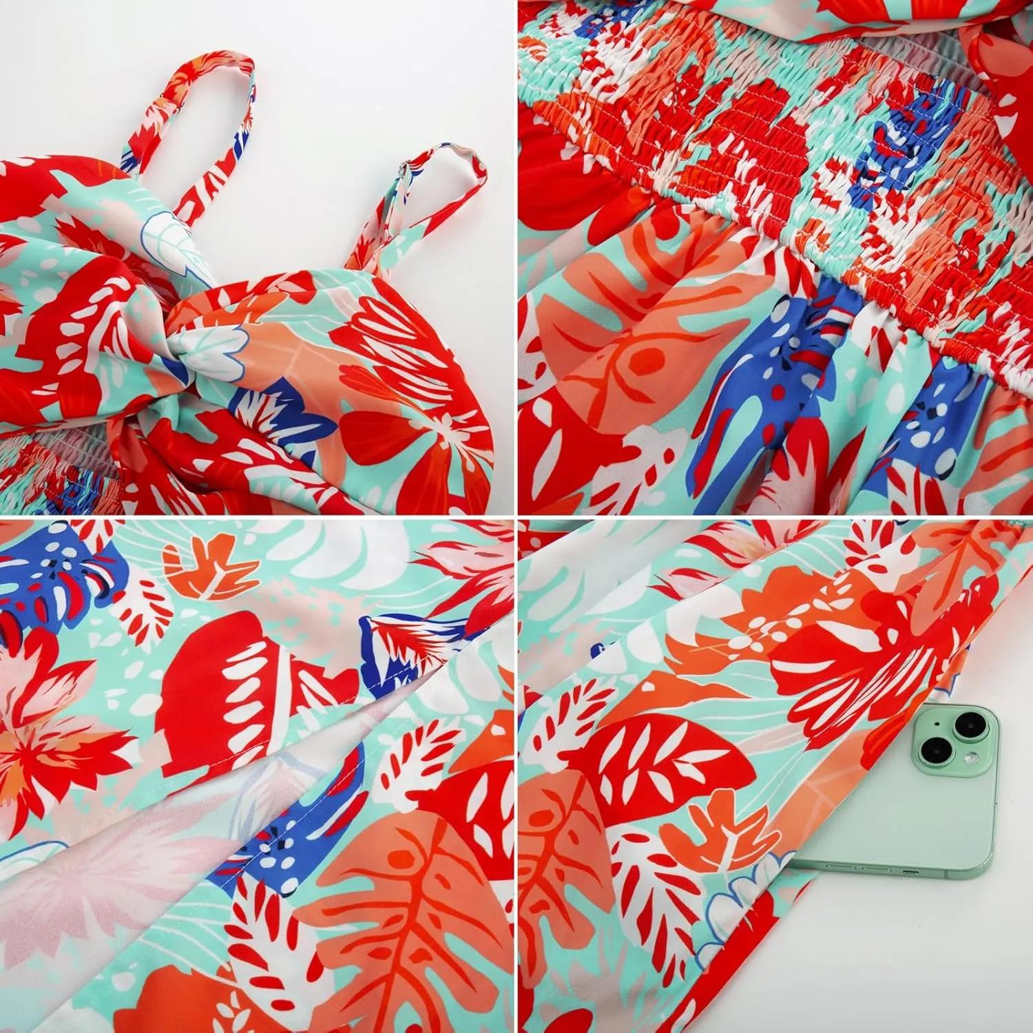 GRACE KARIN 2025 Women's Summer Spaghetti Strap Maxi Dress Smocked Floral Dress Sleeveless Boho Beach Sundress with Pockets
