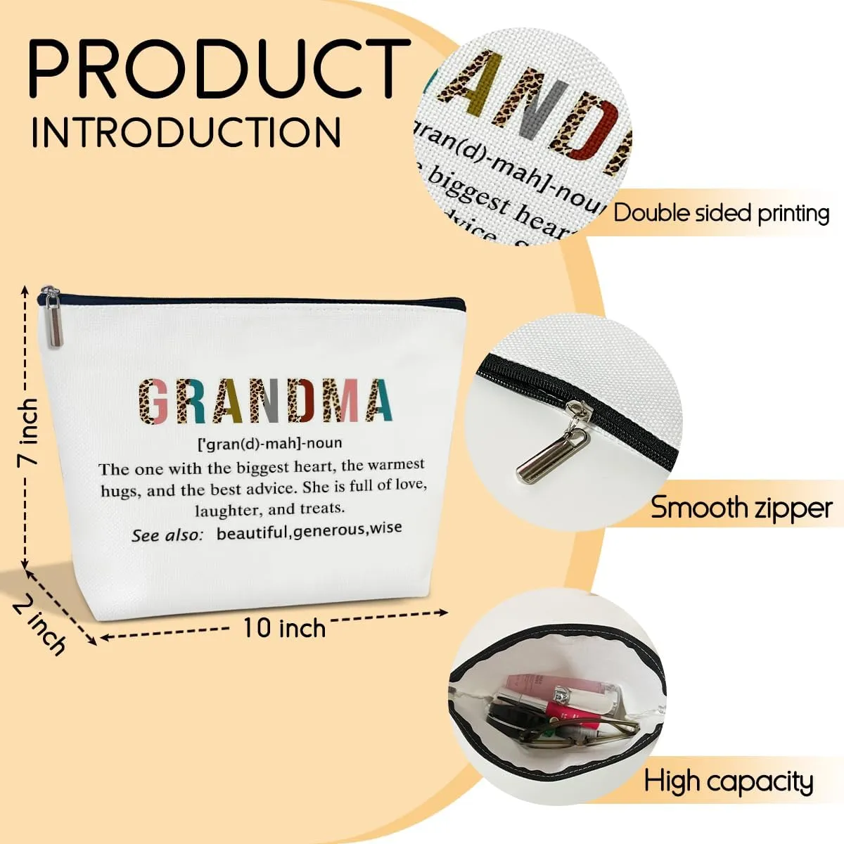Grandma Definition Makeup Bag for Women, Grandma Gifts Appreciation Gifts for Women Grandmother Gigi Mimi Nana Grandma Birthday Gift Travel Toiletry Cosmetic Bag, Zipper Organizer Pouch -FS370