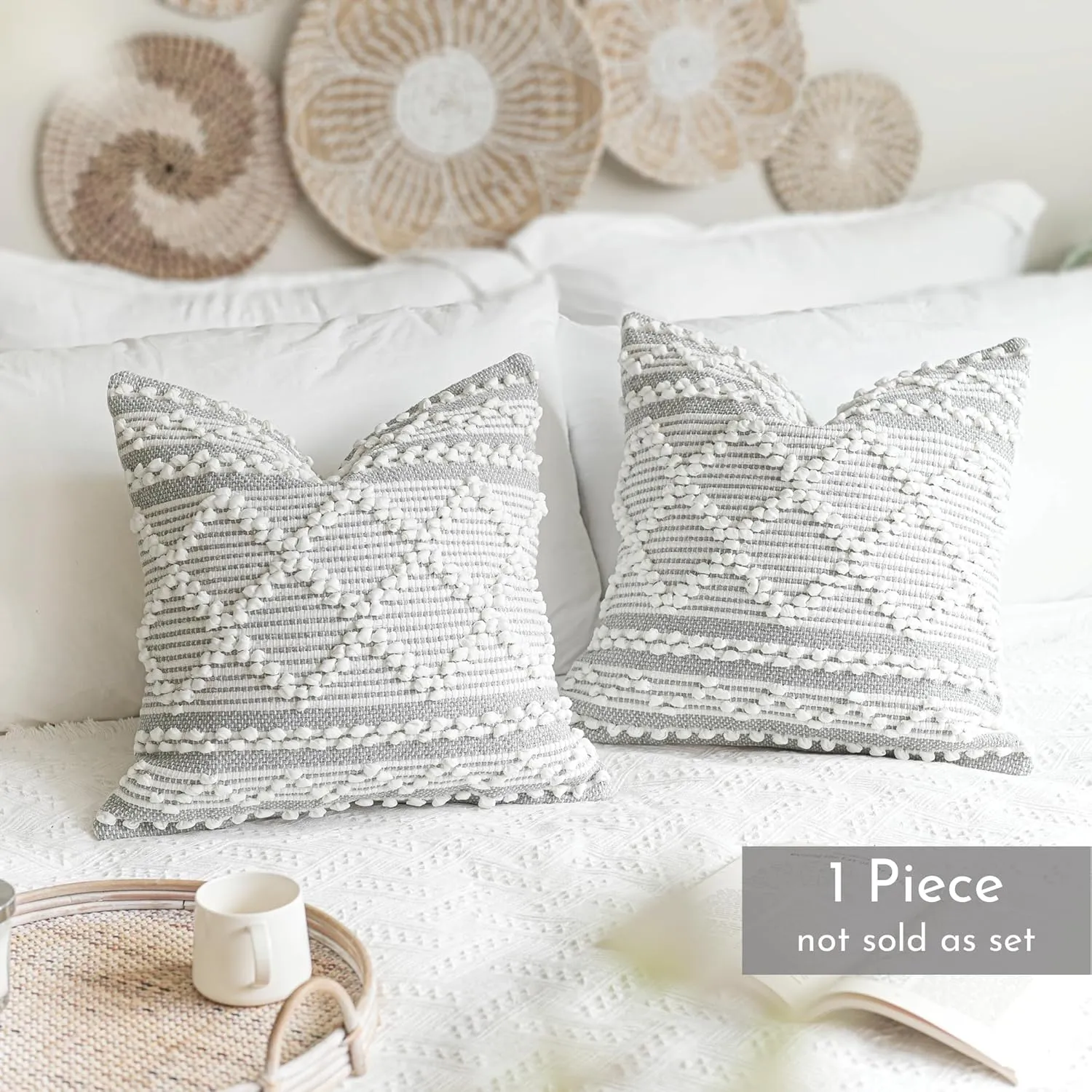 Gray White Decorative Throw Pillow Cover 20X20, Boho Accent Pillow for Couch, Square Modern Farmhouse Pillowcase for Living Room Couch Sofa Cushion Home Décor (Pack of 1)