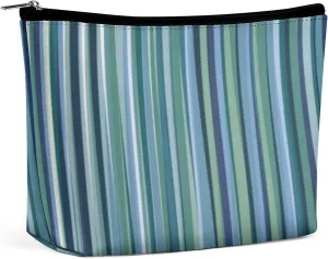 Green and Blue Stripe Modern Cosmetic Bag, Travel Portable Makeup Bag for Purse Pouch Beauty Zipper Organizer Toiletry Bag for Women