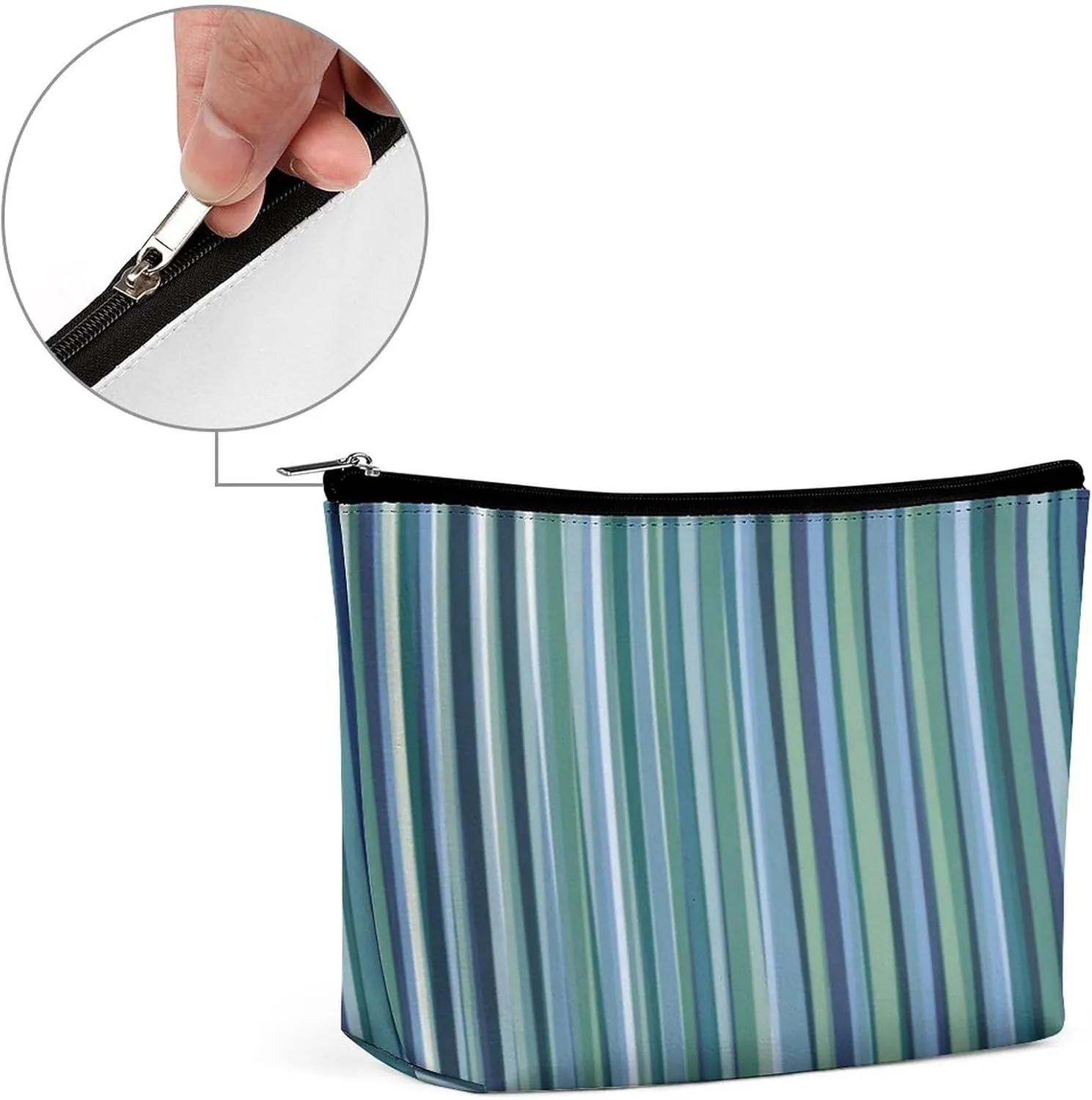 Green and Blue Stripe Modern Cosmetic Bag, Travel Portable Makeup Bag for Purse Pouch Beauty Zipper Organizer Toiletry Bag for Women