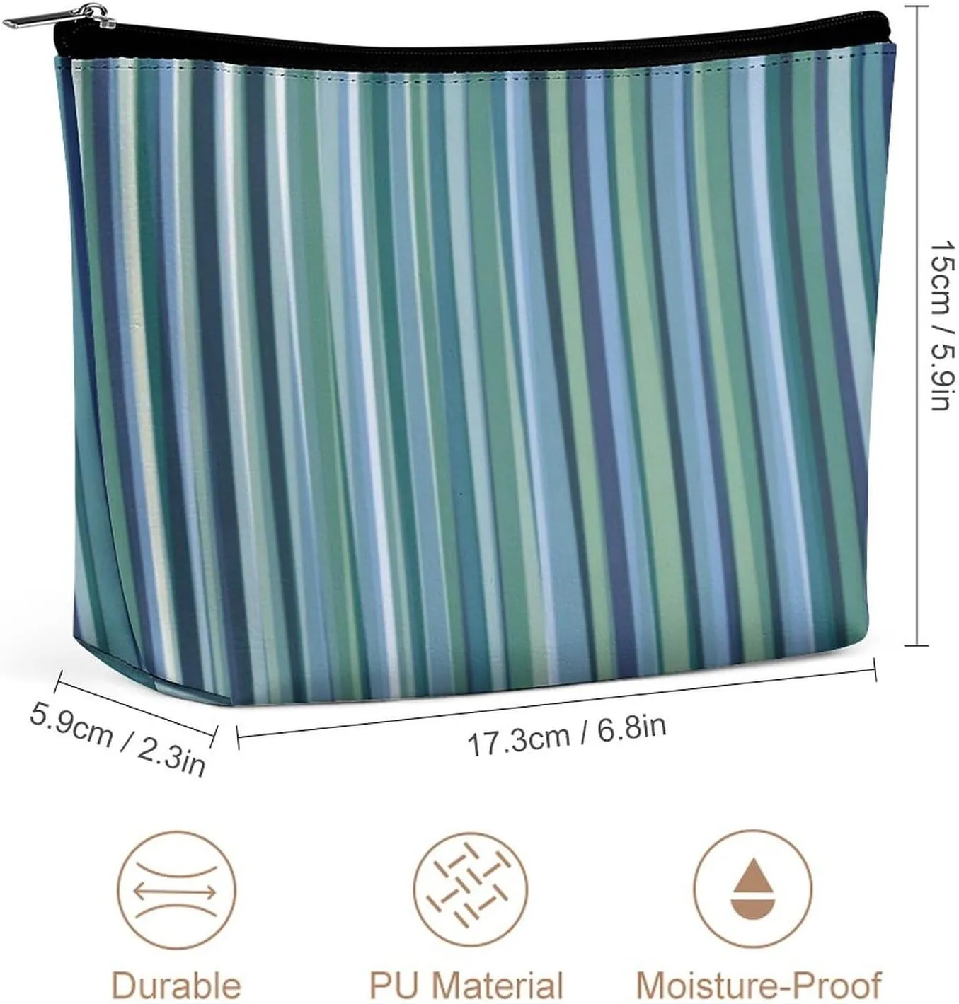 Green and Blue Stripe Modern Cosmetic Bag, Travel Portable Makeup Bag for Purse Pouch Beauty Zipper Organizer Toiletry Bag for Women