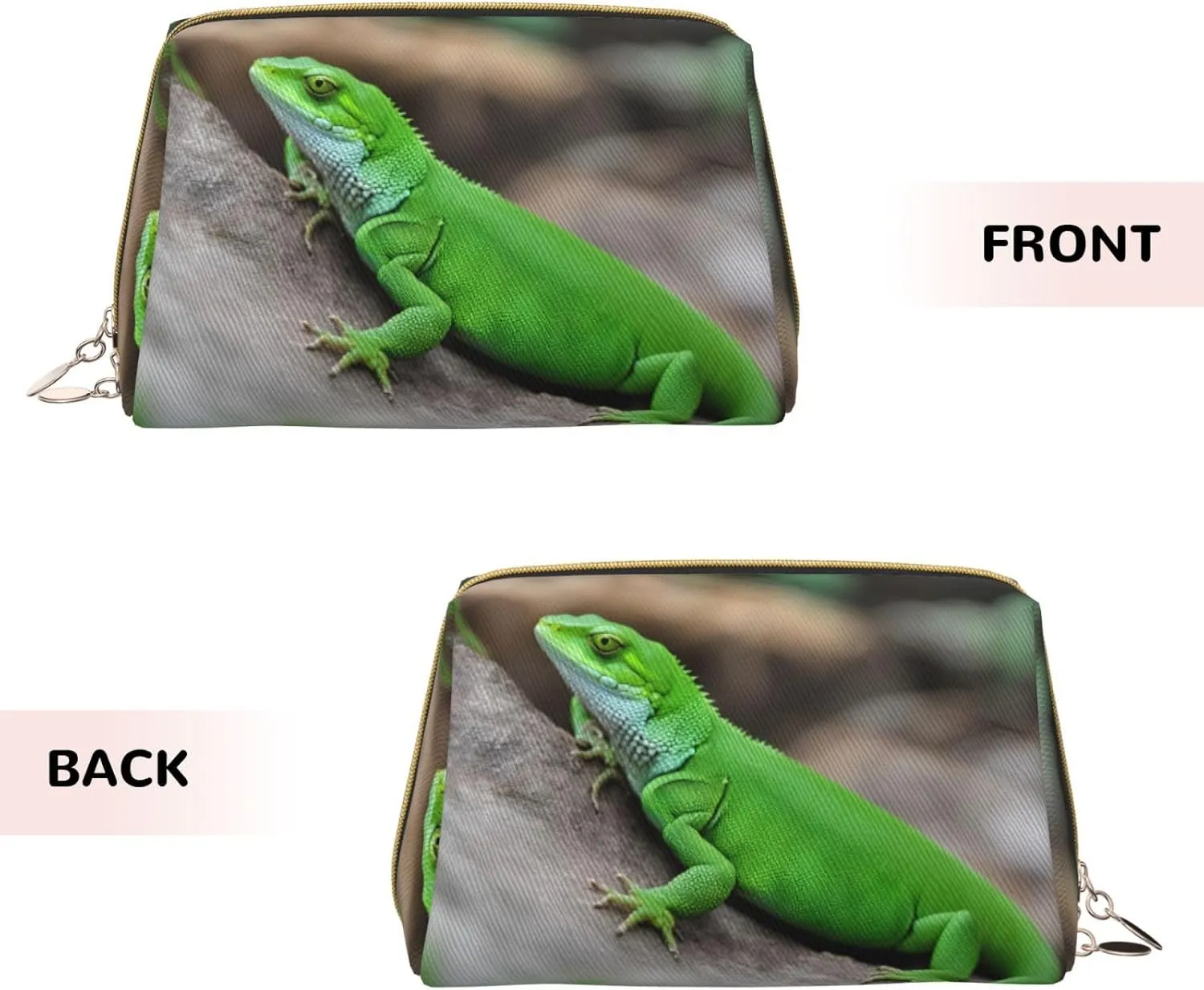 Green Lizard Leather Toiletry Travel Bag, Compact Makeup Organizer For Women